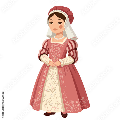 little girl in renaissance costume with pink and cream details