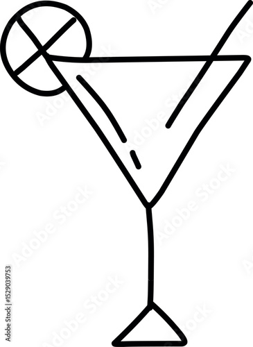 Hand-Drawn Martini Cocktail Illustration – Vintage Style Drink Glass with Olive