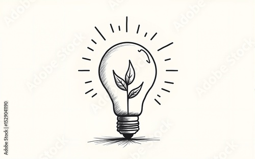 Continuous line drawing of a plant inside a light bulb. Simplified design for sustainability and innovation themes. High quality