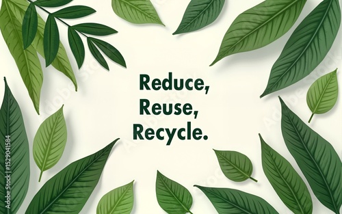 Flat lay leaves poster with quote “Reduce, Reuse, Recycle” | clean eco style | world environment day | environment day poster | world environment day theme quotes. High quality photo