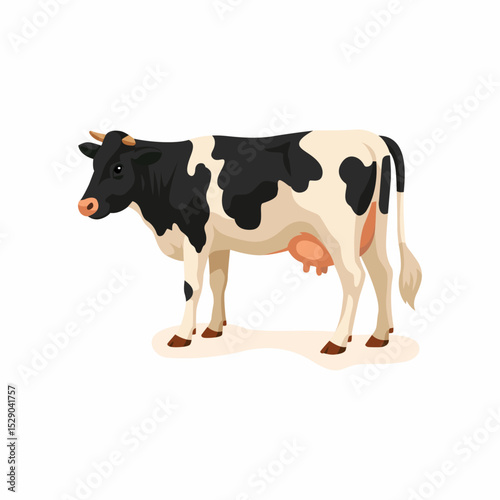 A black and white dairy cow standing in profile on a white background.