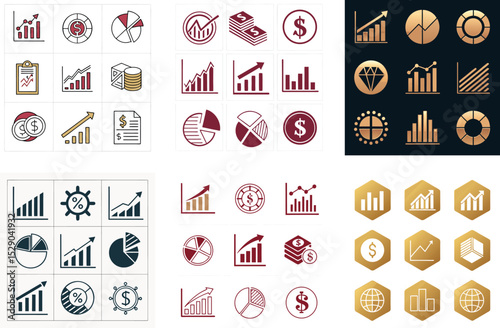 Clean Isolated Vector Icons of Financial Visualization on Transparent Background  