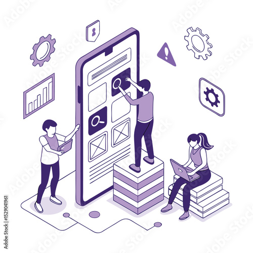 Mobile app development process abstract concept vector illustration set. React native mobile app, experience design, usability testing, user interface, software architecture abstract metaphor.