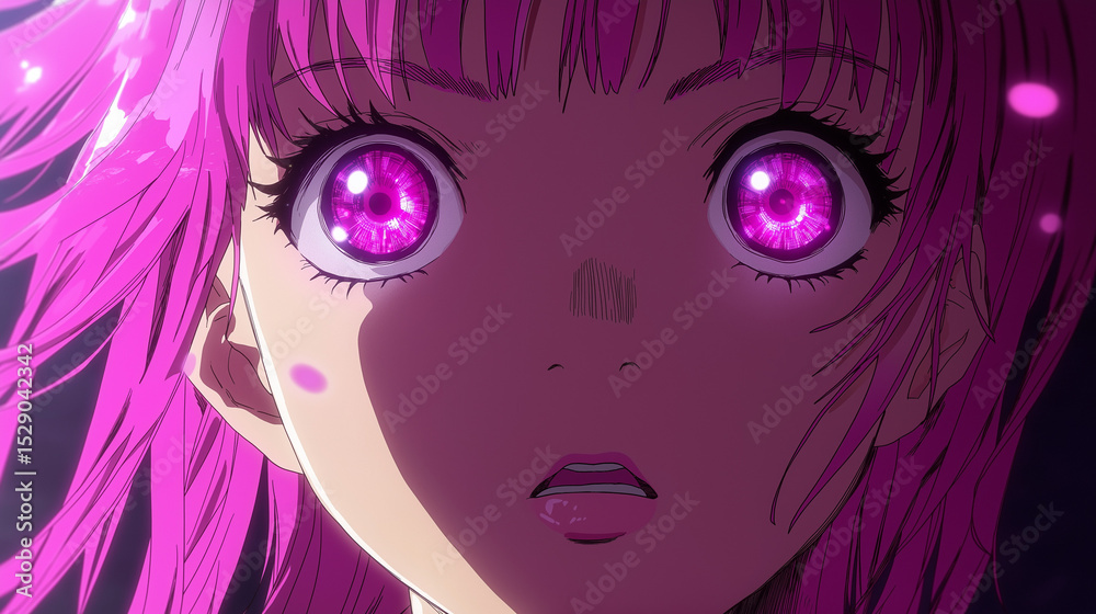 An anime girl with sparkling, expressive eyes and flowing pink hair radiates charm and whimsical energy An anime girl with sparkling, expressive eyes and flowing pink hair radiates charm and whimsical energy