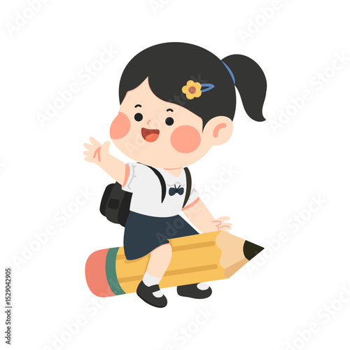 Schoolboy Riding a Pencil