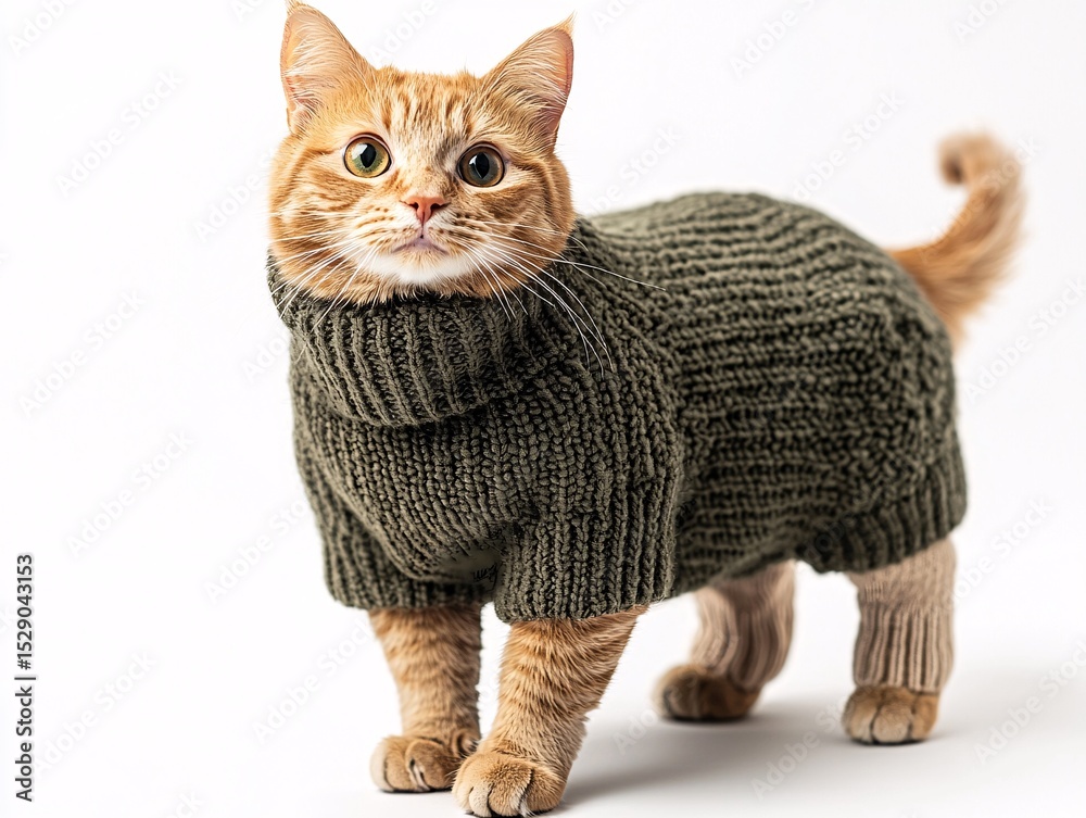 Fototapeta premium Orange Tabby Cat in a Cozy Knit Sweater: Perfect for Fall and Winter