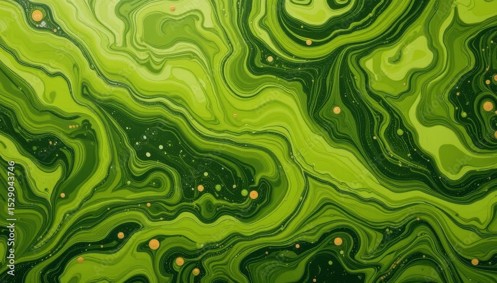 Fototapeta premium Abstract Green Marble Texture Lime Green Swirls and Orange Dots