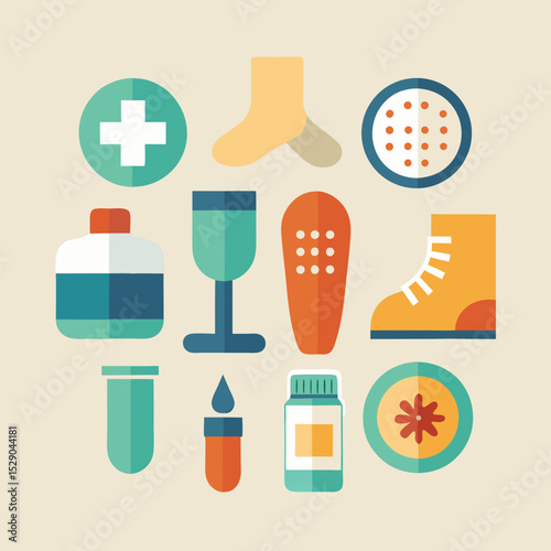 International Podiatry Day Foot Health Vector Icons and Abstract Medical Illustration
