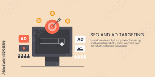 Digital target on screen, representing SEO content and tailored ad creatives work together to capture customer attention and increase ROI. 