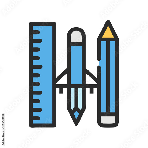 Design & Drawing Tools icon set  computer programs, process production, perception, explore ideas and designers.