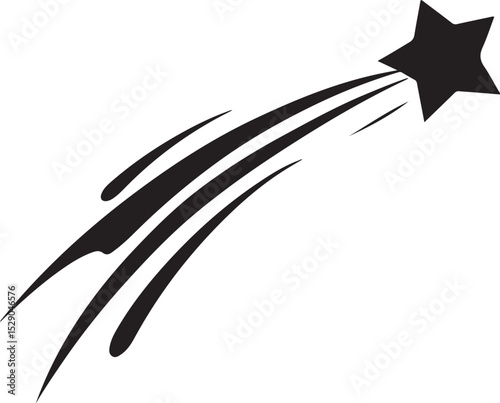Black Shooting Star Icon Design Symbolizing Wishes, Speed, and Wonder