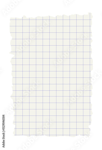 White torn or ripped notebook sheet in blue square. Album edge, notebook tear or blank page divided vector illustration. Abstract social media banner background.