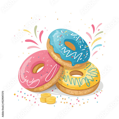 Colorful Donuts Vector Set – Sweet Dessert Illustrations for Bakery, Café, and Party Designs