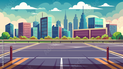 Modern Cityscape with Empty Road and Skyscrapers - Vector Illustration

