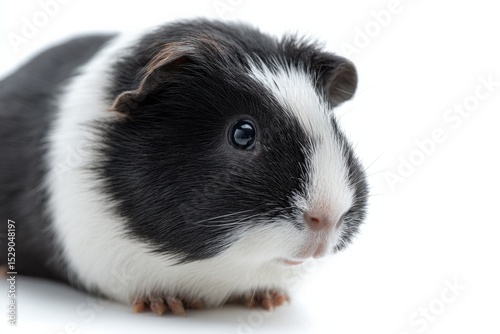 Close-Up of a Black and White Guinea Pig on White Background, Symbolizing Pet Ownership and Veterinary Care : Generative AI photo