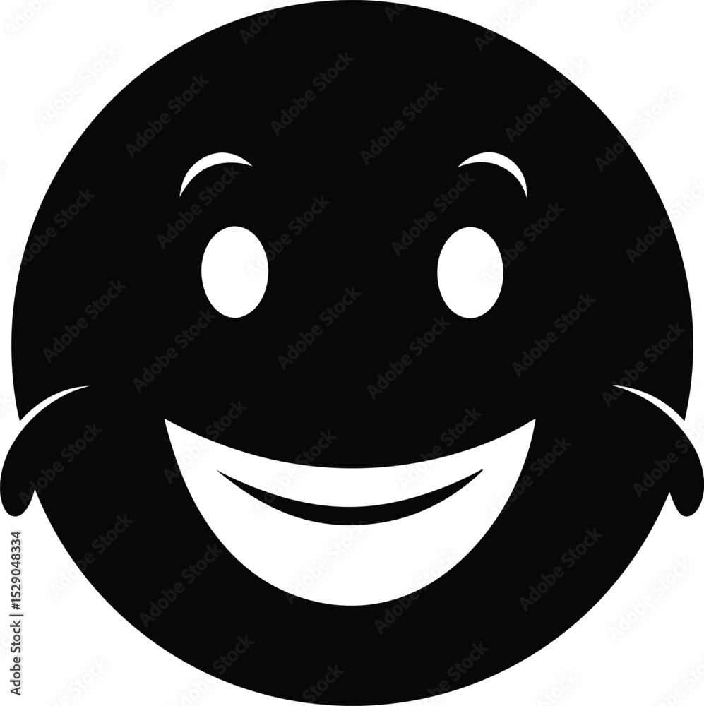 Fototapeta premium Happy Smiling Face Emoji Vector Illustration, Black and White Design
