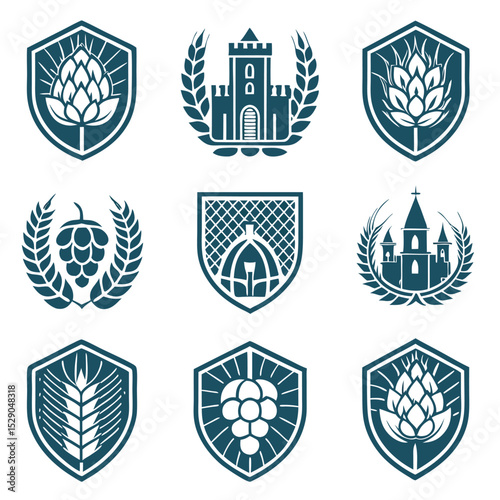 Textured Grain Vector Illustration of Gothic Craft Brewery Crest  