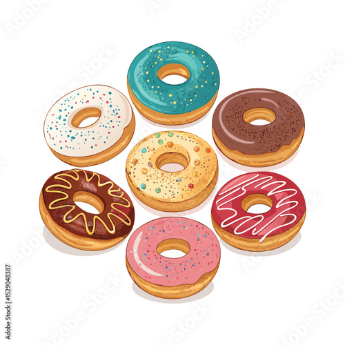 Colorful Donuts Vector Set – Sweet Dessert Illustrations for Bakery, Café, and Party Designs
