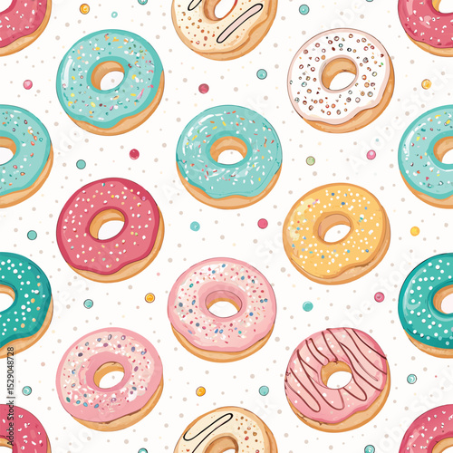Seamless Donut Pattern – Cute Dessert Illustrations for Bakery, Café, and Party Designs