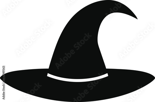 Witch's Hat Halloween Icon, Mystical Silhouette, Pointed Crown, Vector Illustration, EPS