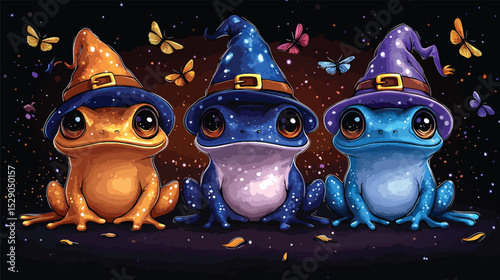 Enchanted Frogs Dressed as Halloween Witches.