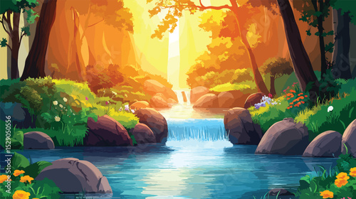  Magical Stream in a Blooming Woodland.