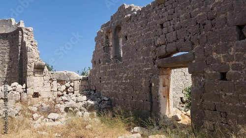 Inner view of the north and west walls of the basilica in Hidirli Ruins, is located 2.5 km north of Kızkalesi in Mersin, Southern Turkey.
