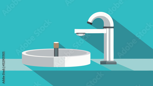 Modern Bathroom Sink Interior with Plants and Mirror – Vector Illustration