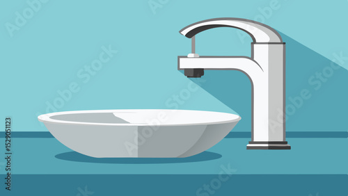 Modern Bathroom Sink Interior with Plants and Mirror – Vector Illustration