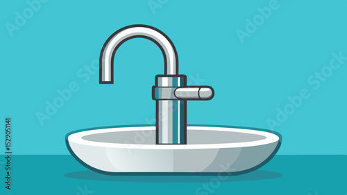 Modern Bathroom Sink Interior with Plants and Mirror – Vector Illustration