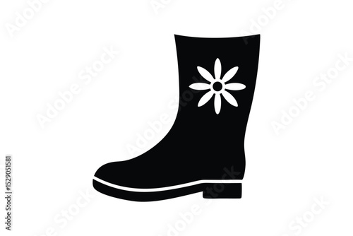 Silhouette art illustration of a boot with an edelweiss flower emblem on the side.eps