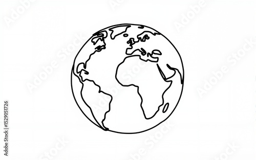 Simple Line Art Illustration of a Globe Representing Earth, Ideal for Eco-Friendly Themes, Education, Travel, and Global Awareness Concepts. High quality