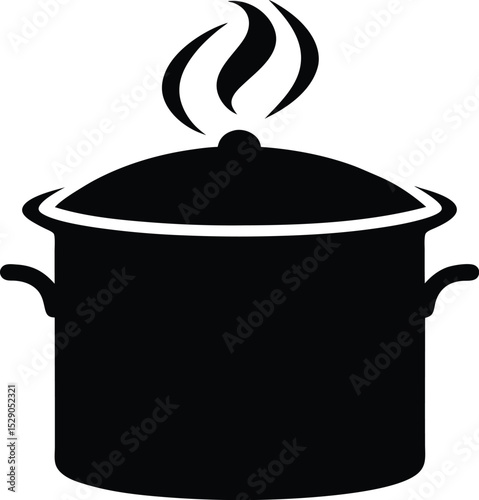 black silhouette of a cooking pot with steam icon