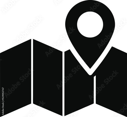 black silhouette of a folded map with location