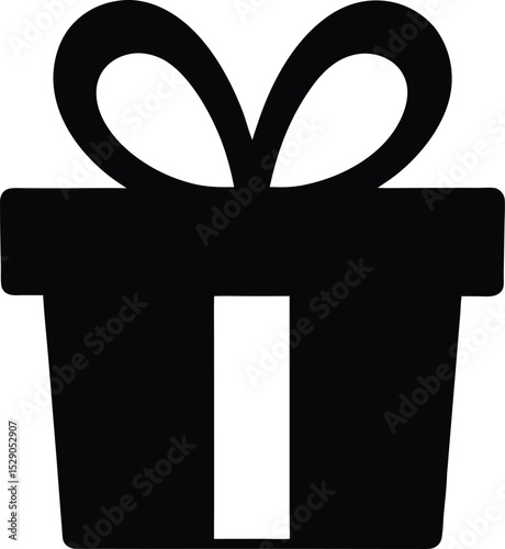 Black and white cross icon with a gift box and ribbon, a religious symbol of faith and design illustration