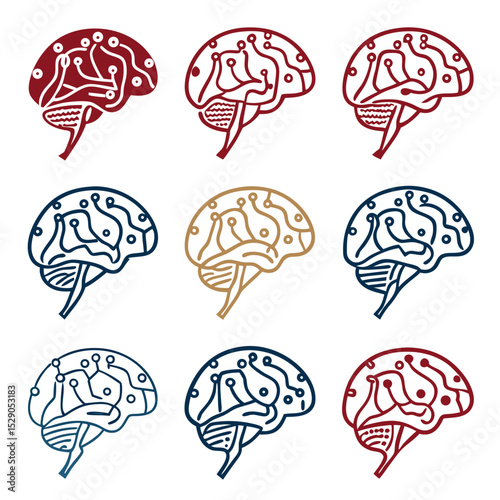 Minimalist Vector Art of Brain with Subtle Metallic Highlights  