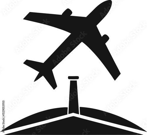vector illustration of airplane with tower