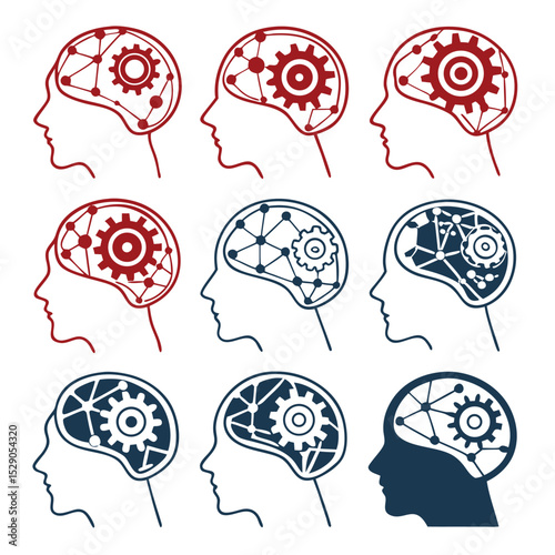Clean Vector Illustration of Brain Pathways with Metallic Finish  