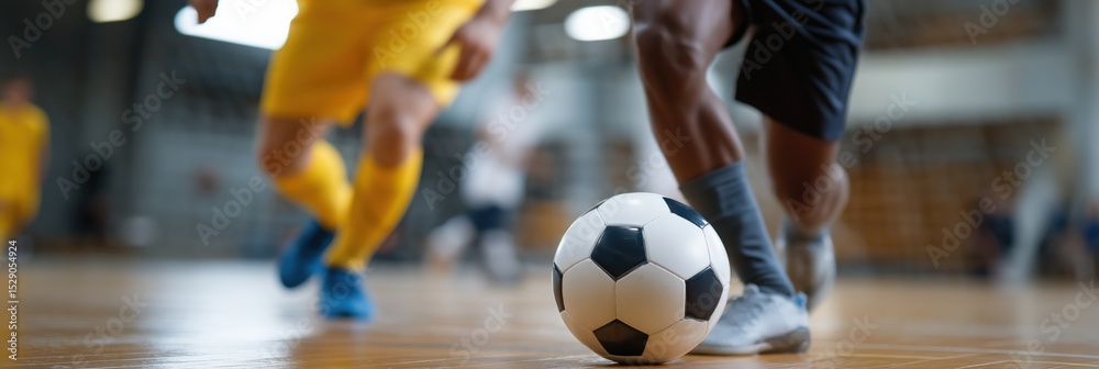 Fototapeta premium Indoor soccer match with male players in action on court