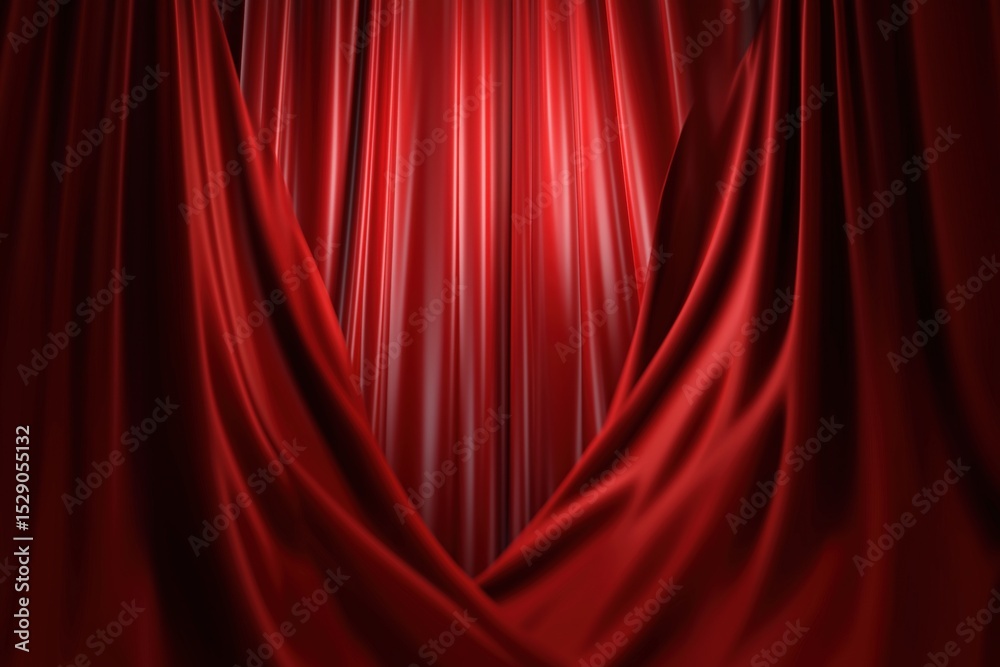 Fototapeta premium Luxurious red silk curtains draped elegantly in soft lighting