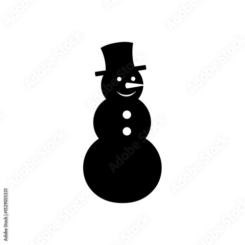 A silhouette of a snowman with a hat, white background.