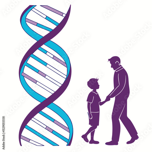 DNA Strand Shaped Father and Son Illustration