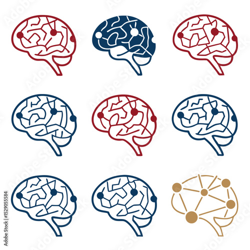 Transparent Vector Art of Minimalist Brain Pathway Designs  