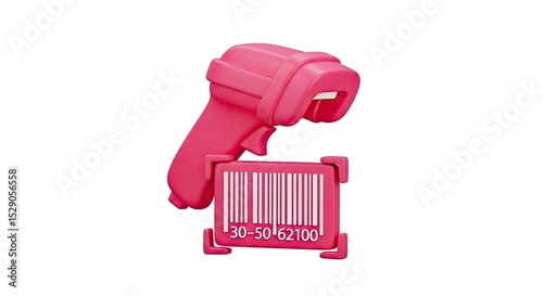 3D pink code scanner icon illustration on white background

