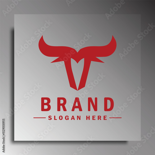 Bull head logo. Abstract style bull head icon with horns. Sports or e-sport logo, vector illustration