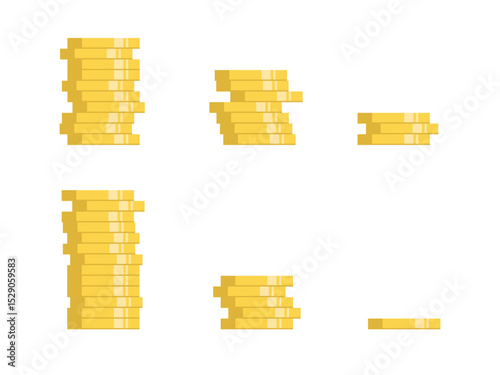 Golden coins stack set. Symbol of gold and wealth. Vector illustration on isolated background.