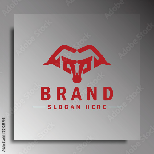 Bull head logo. Abstract style bull head icon with horns. Sports or e-sport logo, vector illustration