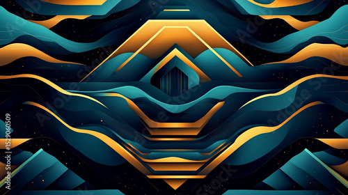 Futuristic Abstract Landscape with Geometric Waves and Neon Gradient Design