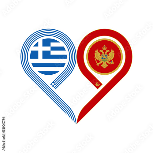 friendship concept. heart symbol icon of greece and montenegro flags. vector illustration isolated on white background