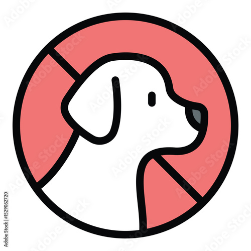 No pet icon flat line style illustration representing pet restrictions and area regulations, suitable for signage, property management, and public space-related projects